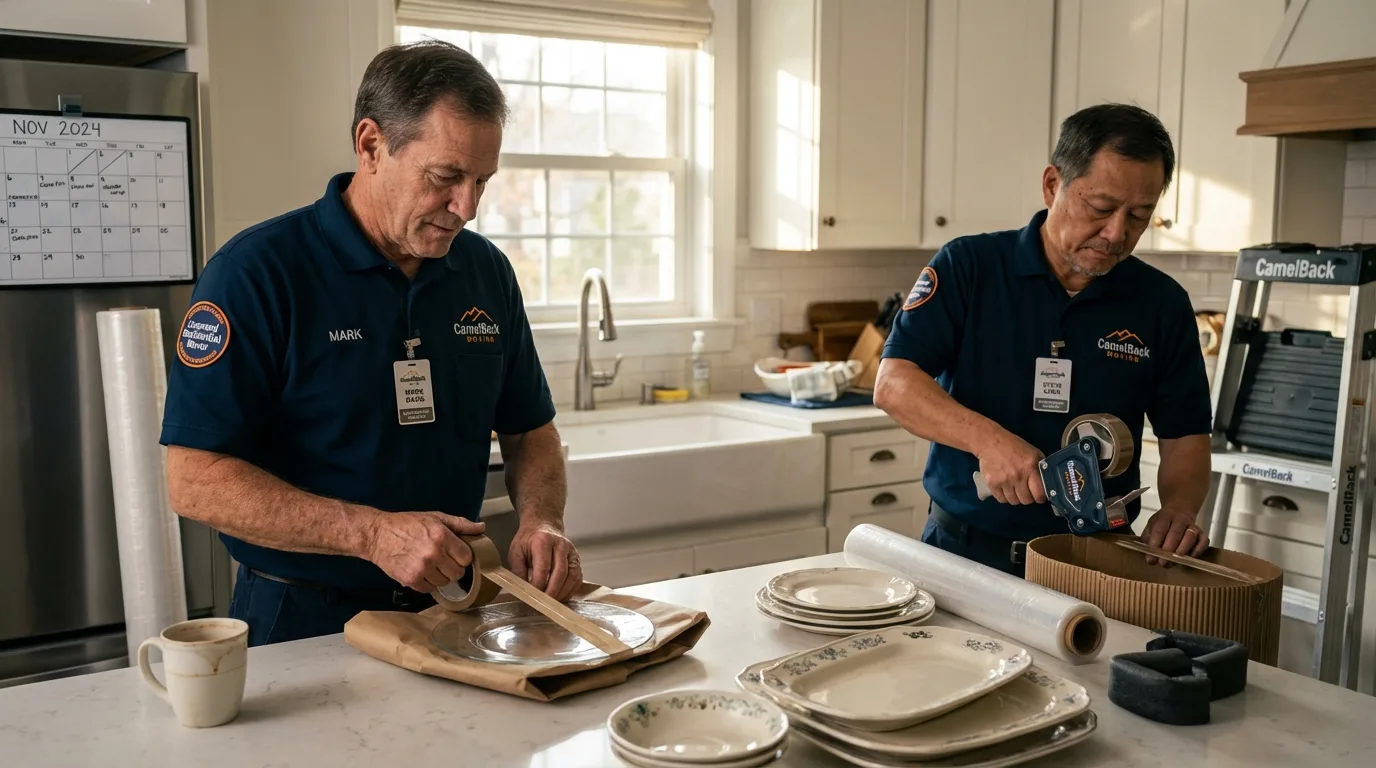 Professional crew packing kitchen dishware in Liberty Center, OH