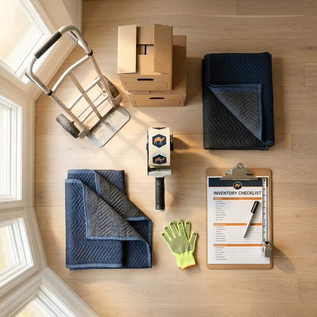 Professional moving supplies and packing materials layout for Liberty Center residential relocations